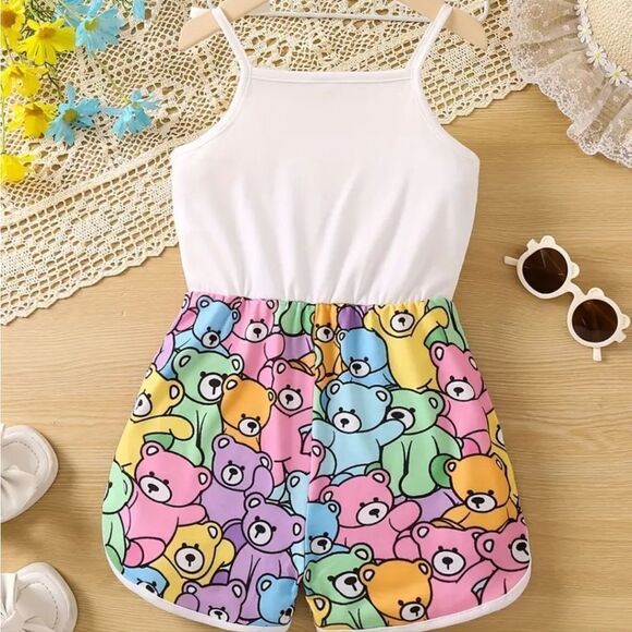 Girl's cute graphic cartoon bear romper sz 3-4Y - Picture 2 of 9